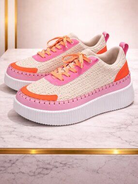 Lucky Step Women's Platform Sneakers, PINK/ORANGE, Size 9.5